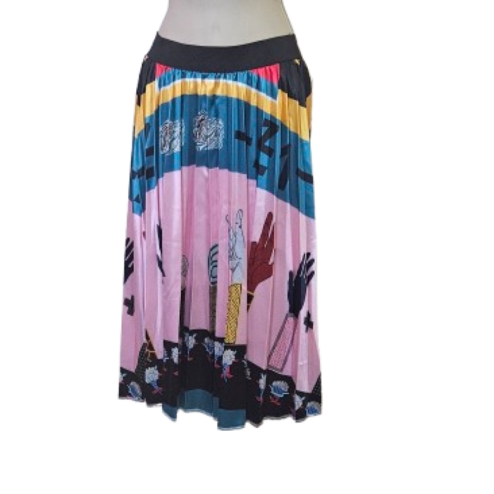 MNOGCC United! Pink/Blue Multi-Color Print Retro Pleated A-Line Skirt, X-Large - Picture 13 of 13